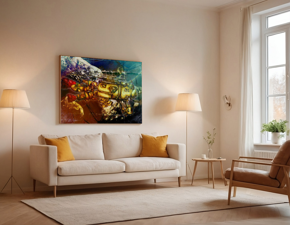 Canvas print - Sputnik at asteroids over the sofa