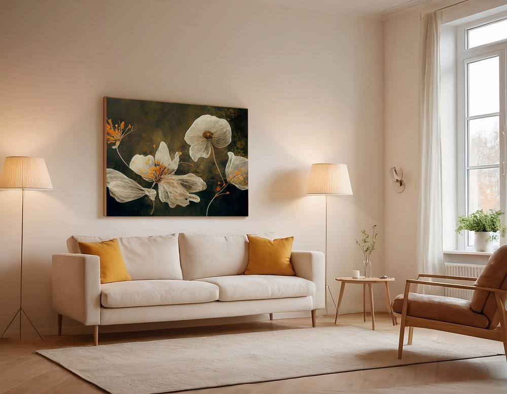 Canvas print - Transparent Flowers over the sofa