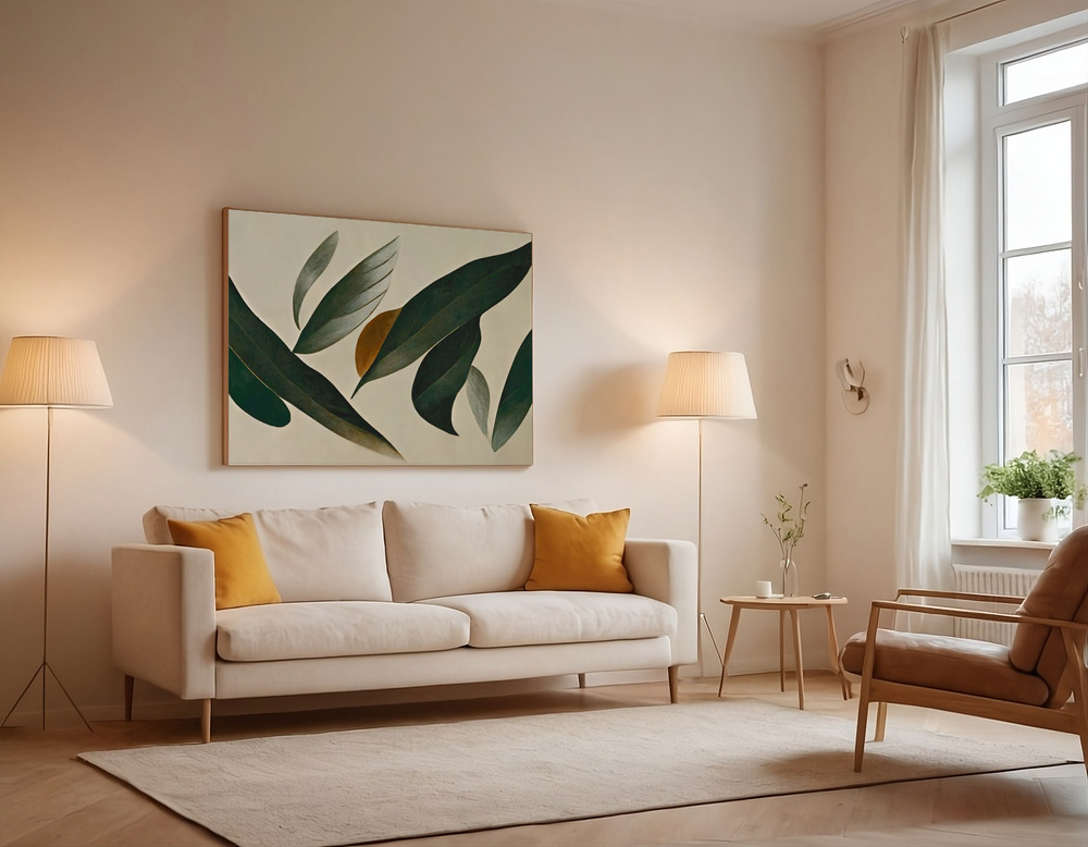 Lærred - Floating Leafs over the sofa