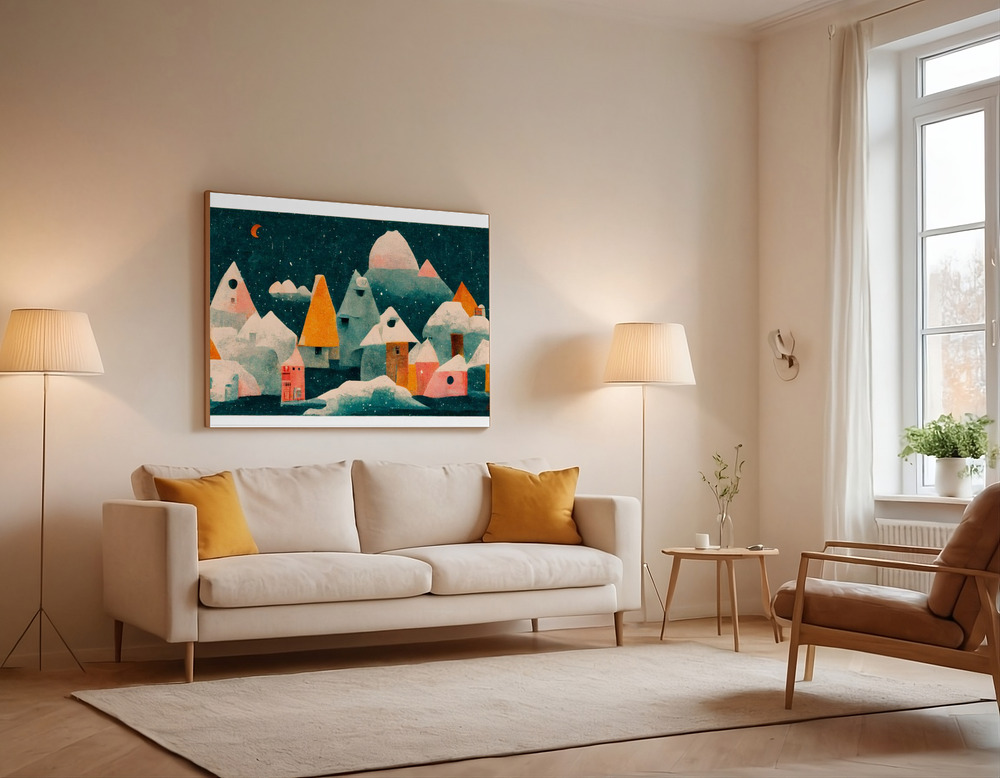 Canvas schilderi - Little Village With Moon in de woonkamer