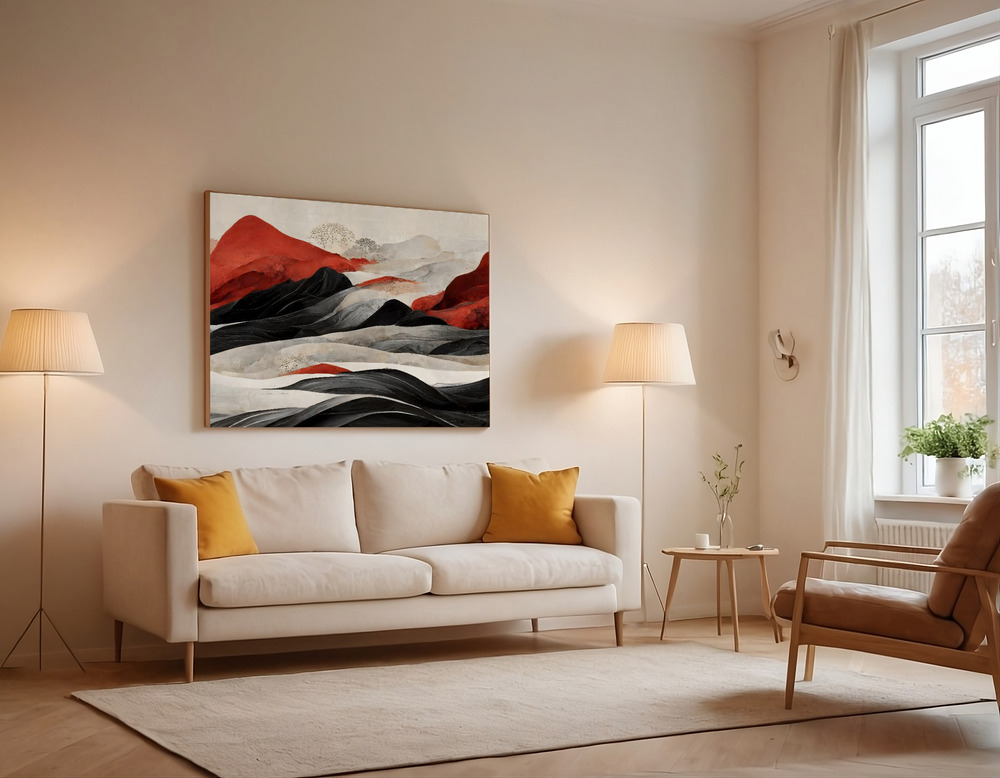 Canvas print - Red Mountains over the sofa