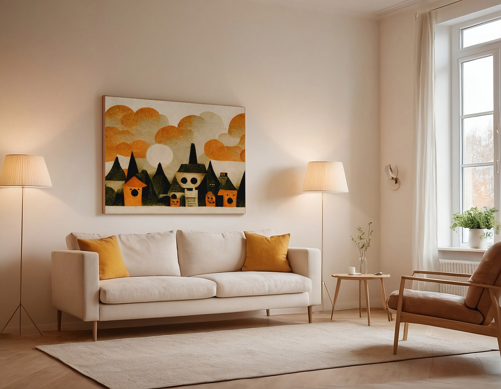 Canvas taulu - Spooky Wooky Village olohuoneessa