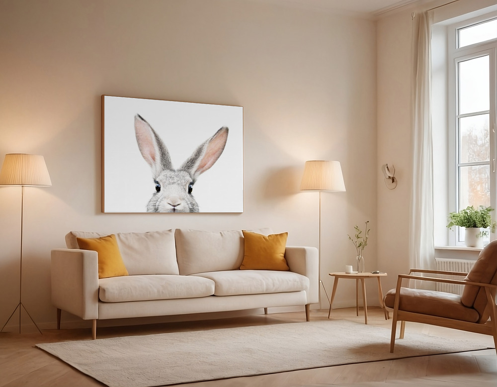 Canvas print - Peeking Bunny over the sofa