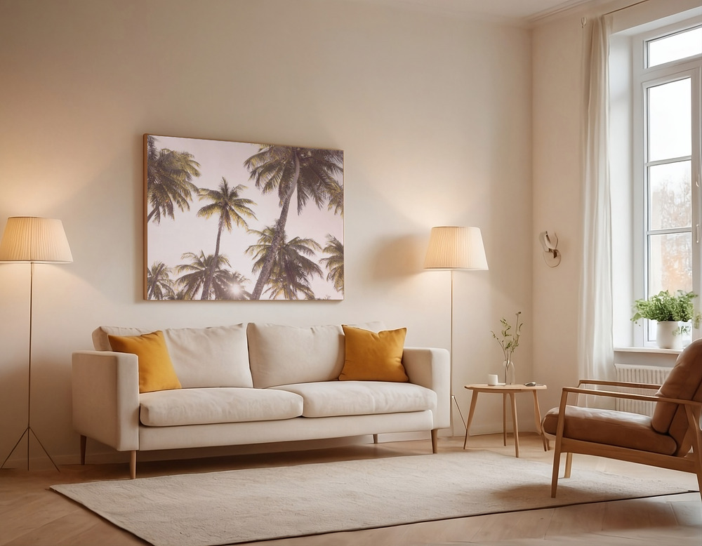 Canvas print - Blush Palm Trees over the sofa