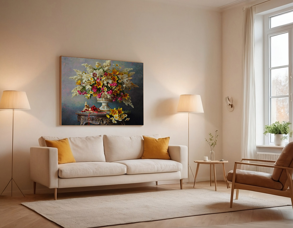 Canvas print - Still life with flowers over the sofa