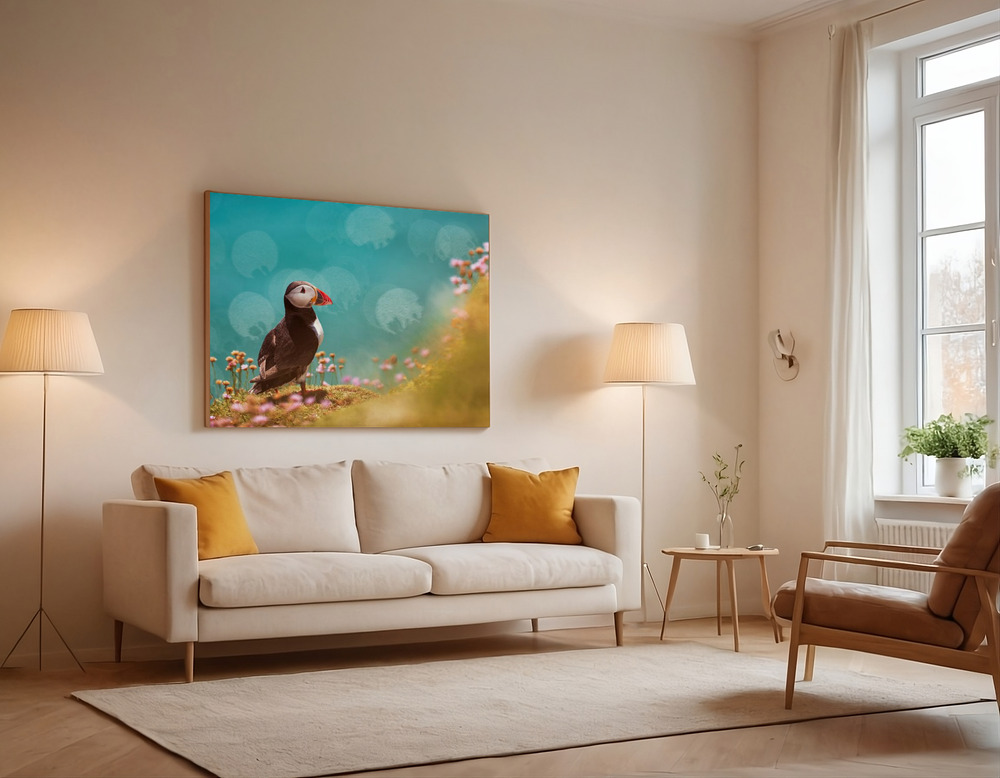 Canvas print - Atlantic puffin (Fratercula arctica) over the sofa