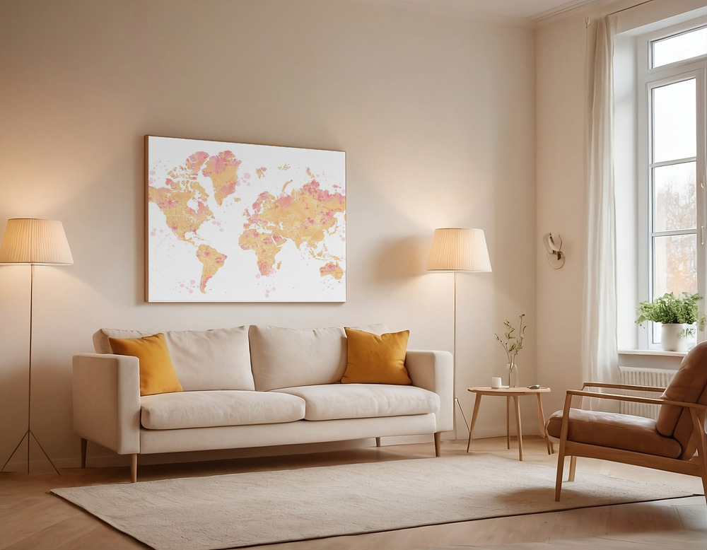Canvas print - Amanda world map silhouette over the sofa
