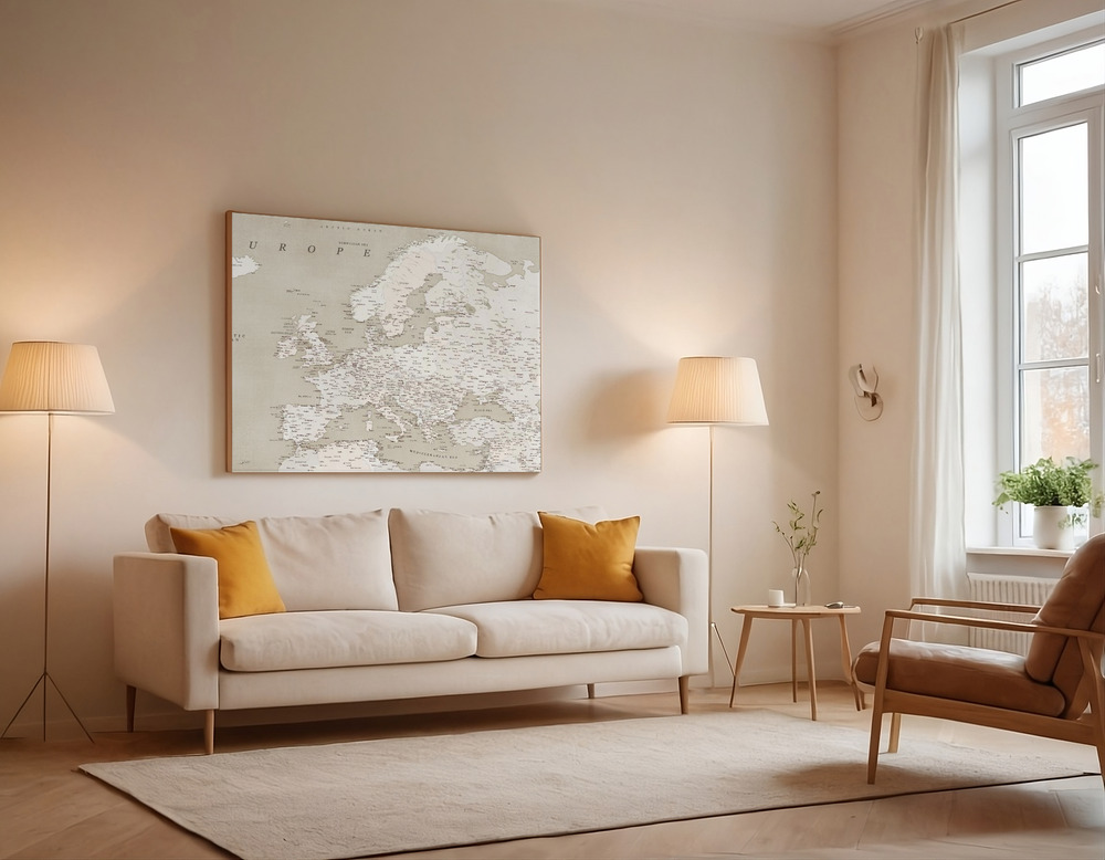 Canvas print - Vintage looking detailed map of Europe over the sofa
