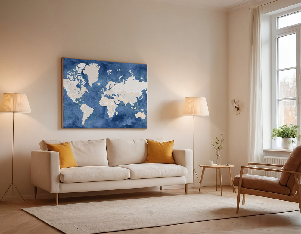 Canvas print - Hudson world map over the sofa