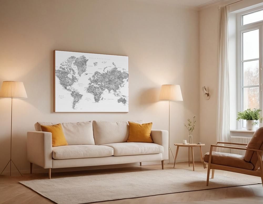 Canvas print - Jimmy world map in Spanish over the sofa