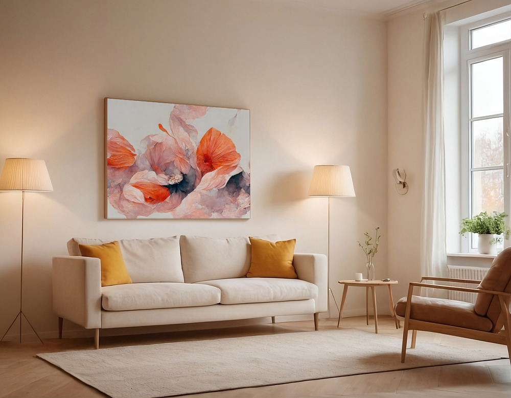Canvas print - Salmon Flowers over the sofa