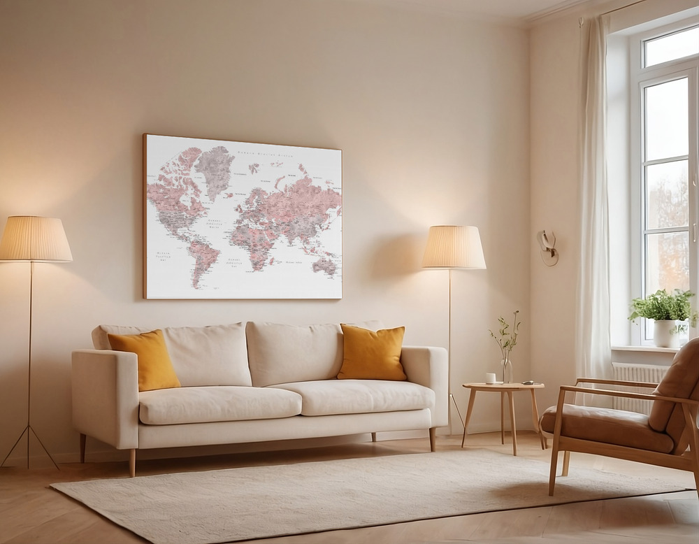Canvas print - Piper world map in Spanish over the sofa