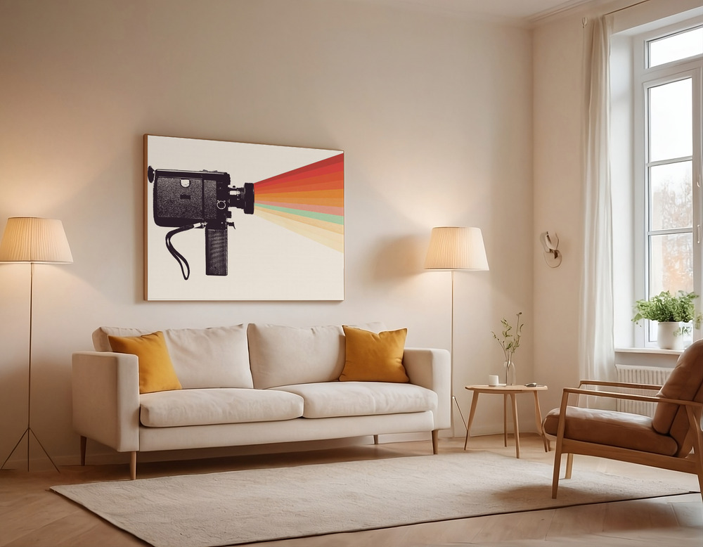 Canvas print - Movie Camera Rainbow over the sofa