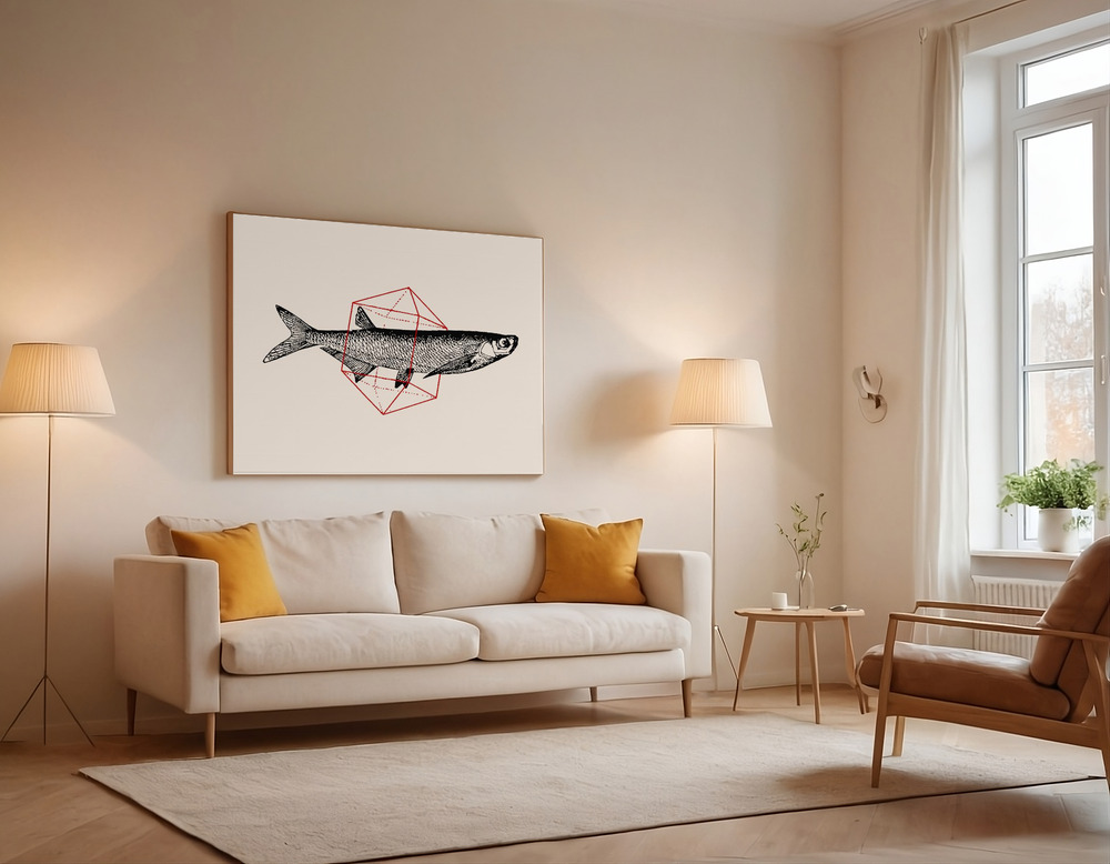 Canvas print - Fish In Geometrics Nº2 over the sofa