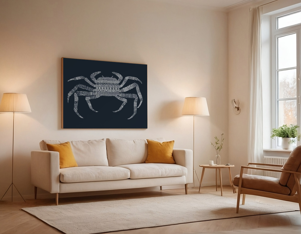 Canvas print - Crab Blue Poster - Blue over the sofa