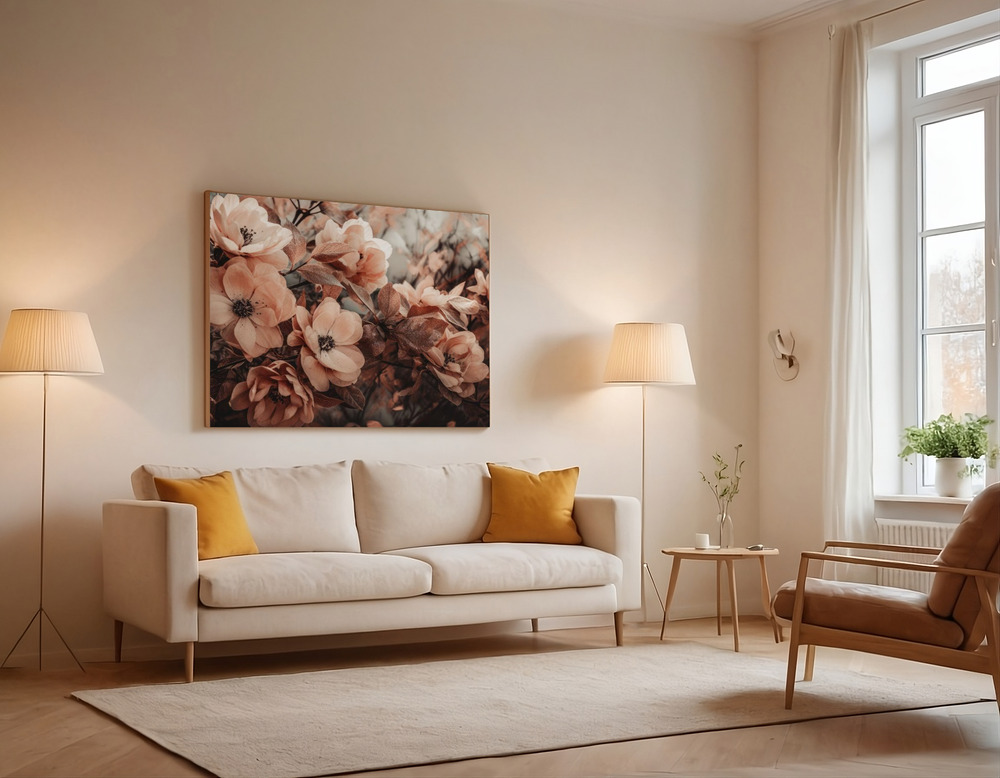 Canvas print - Coral Wild Peony over the sofa