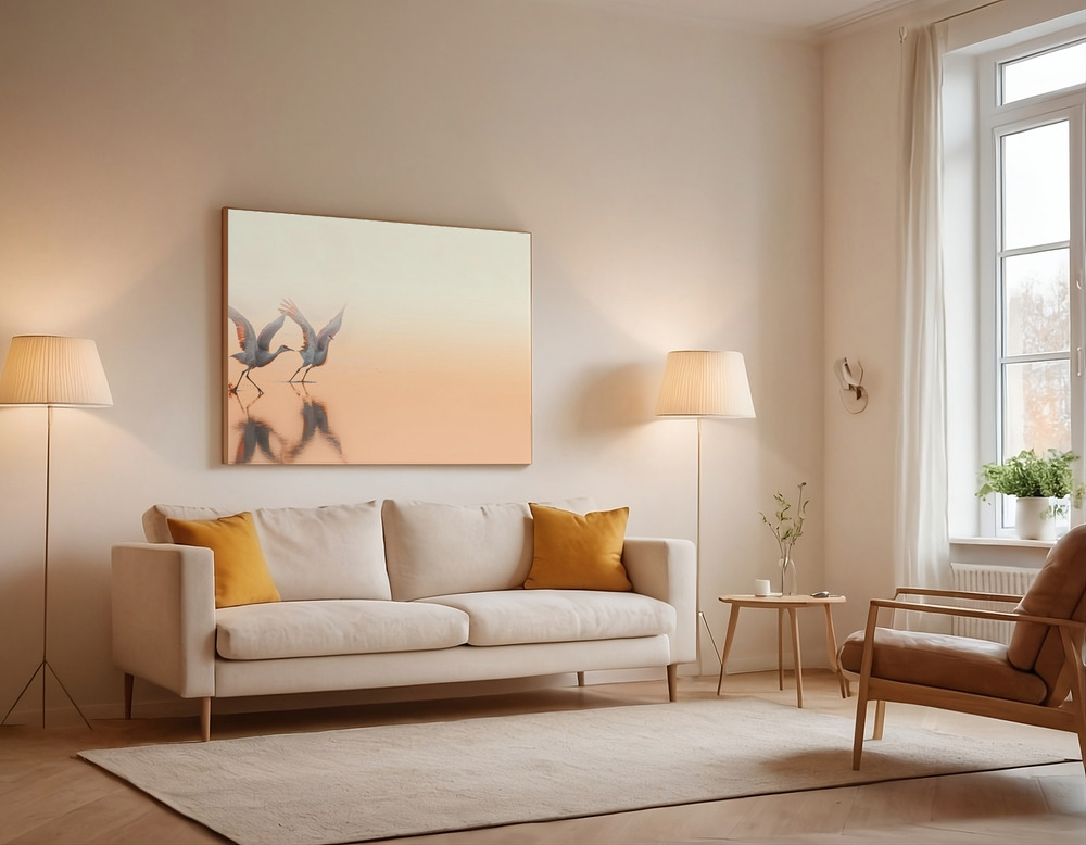 Canvas print - Crane Dance over the sofa