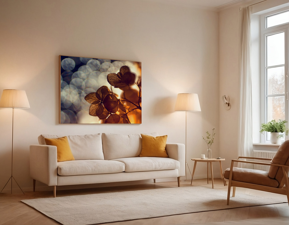 Canvas print - Bokeh Blossoms Twilight over the sofa