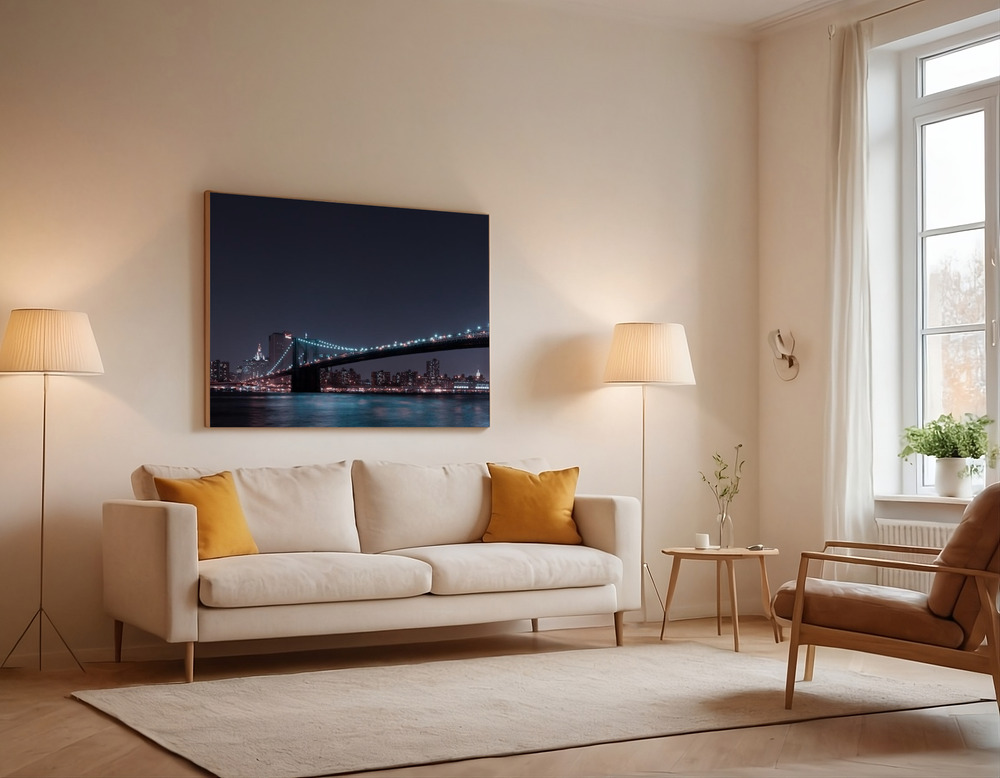 Canvas print - Manhattan Skyline and Brooklyn Bridge over the sofa