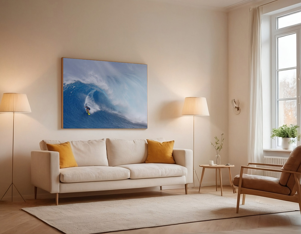 Canvas print - Surfing Jaws over the sofa
