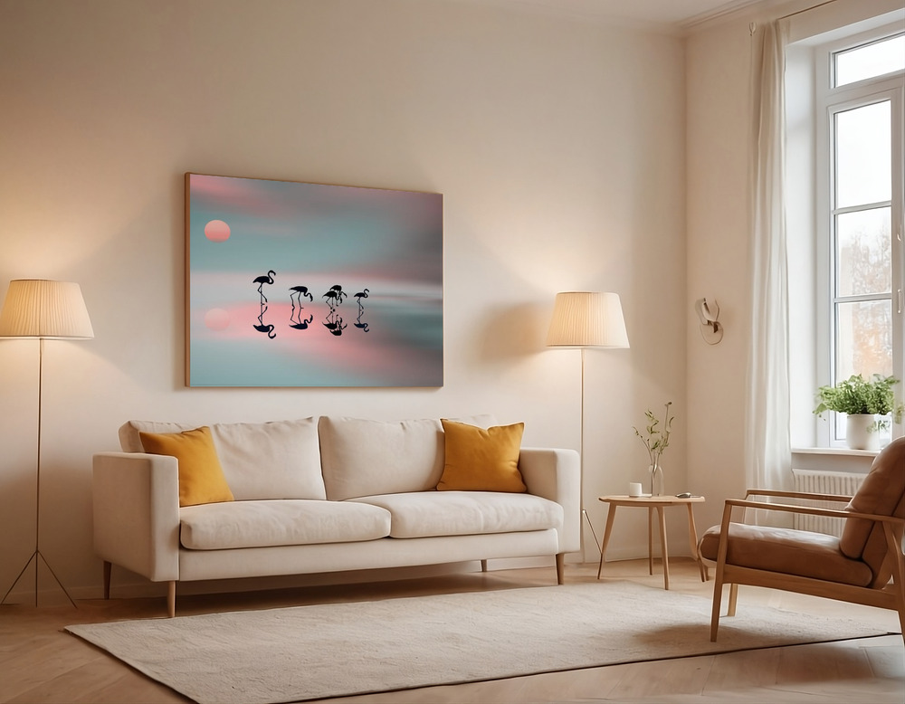 Canvas print - Family Flamingos over the sofa