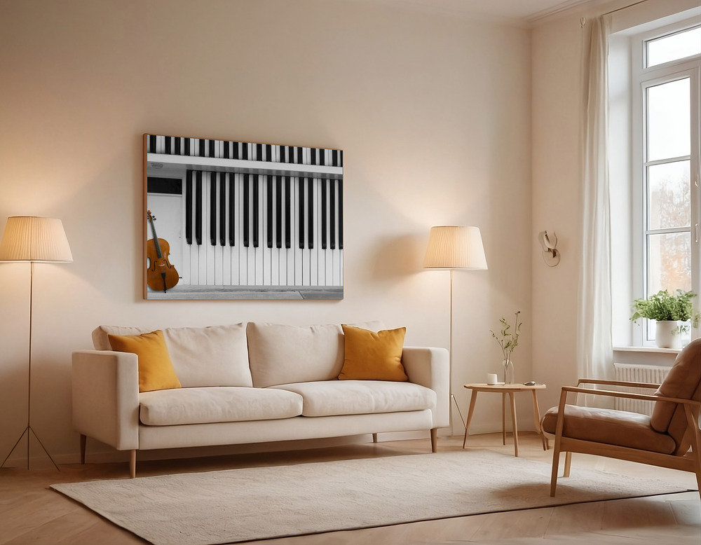 Canvas print - Cello at the Door over the sofa