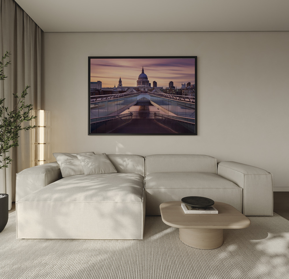 Canvas print - Millennium bridge leading towards St. Paul's church over the sofa