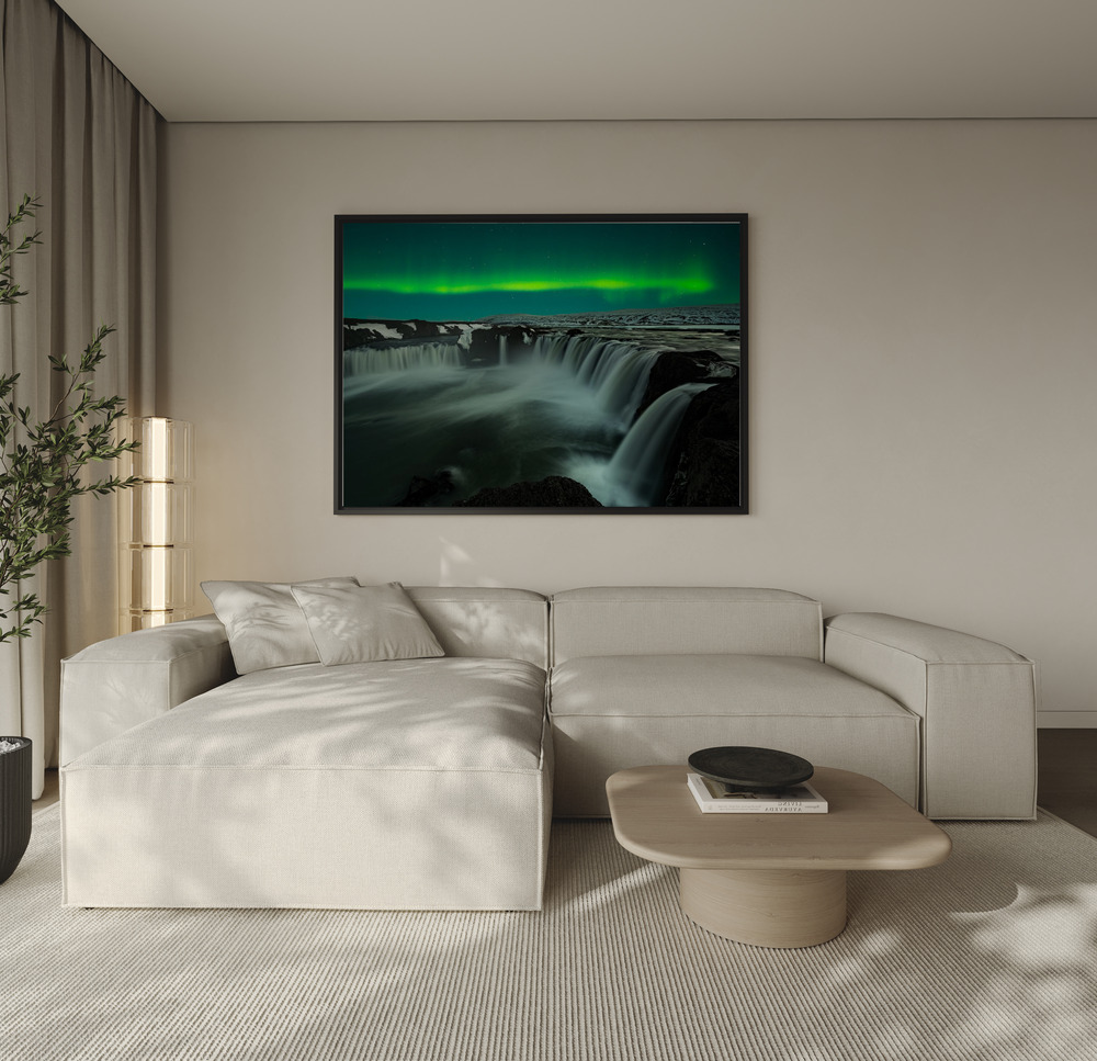 Lærred - Godafoss over sofaen