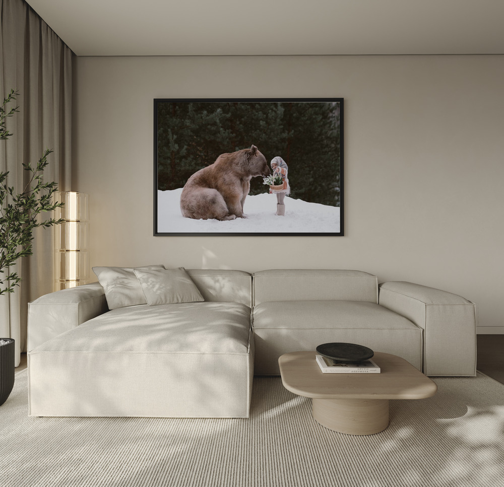 Canvas schilderi - The sitting bear over de bank
