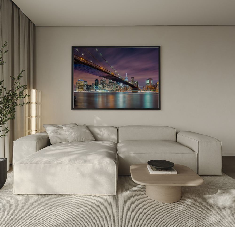 Canvas schilderi - Brooklyn Bridge at Night over de bank