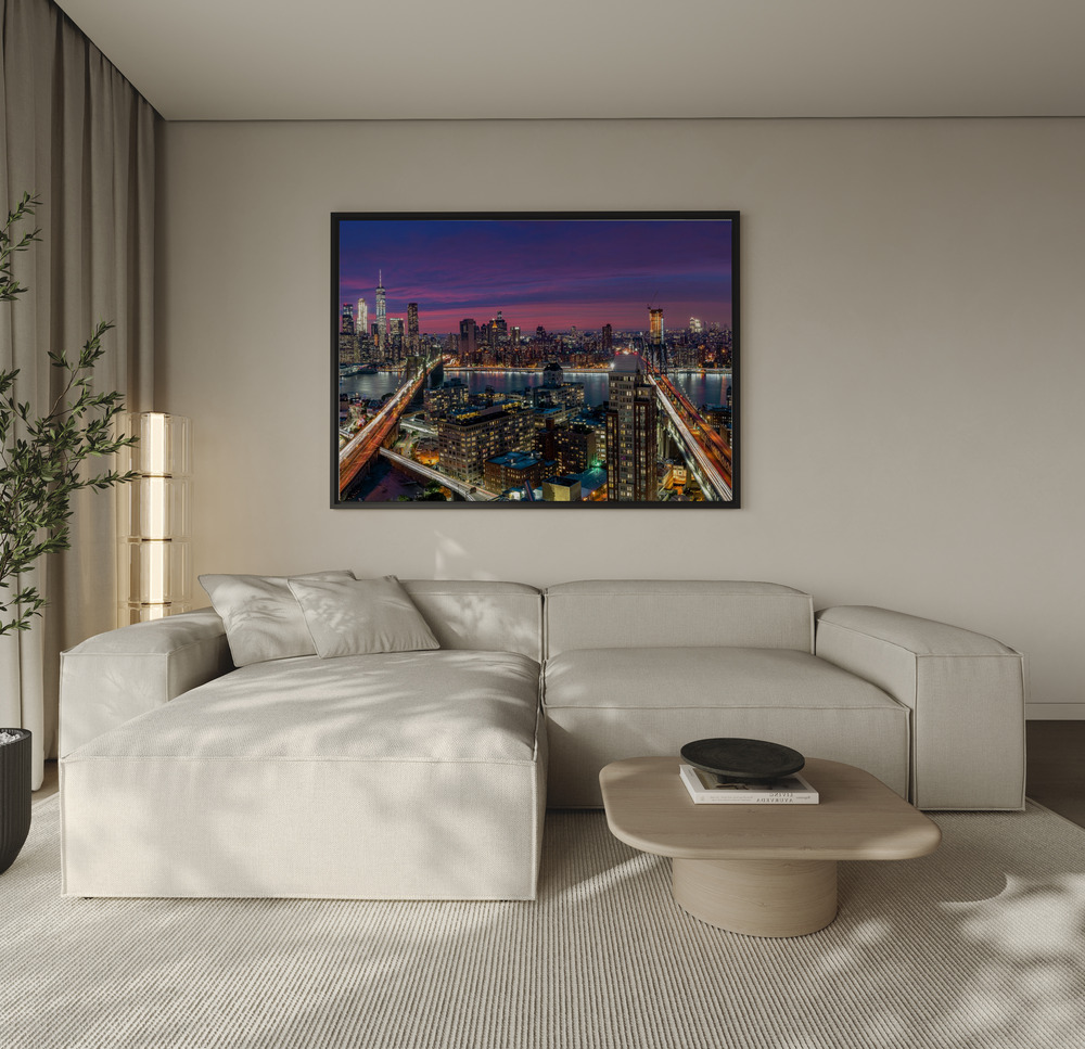 Canvas print - Manhattan skyline during beautiful sunset over the sofa