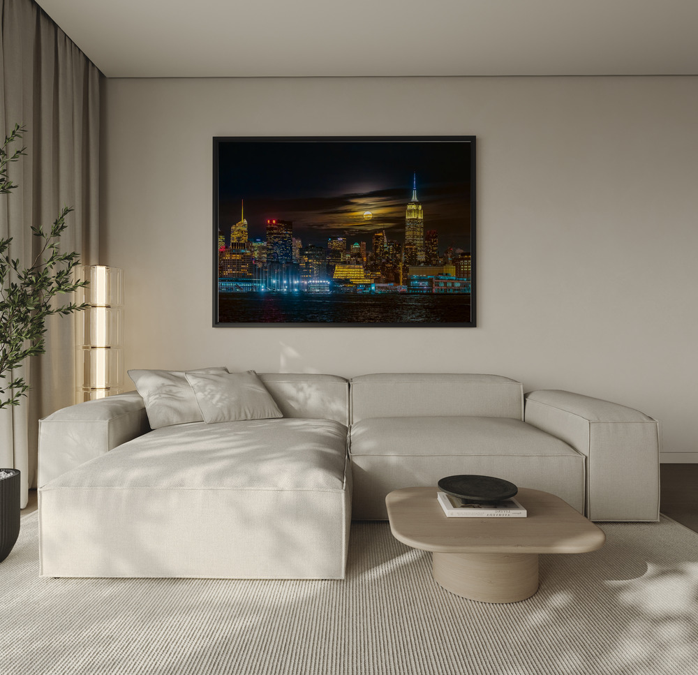 Canvas print - Super Blue Moon 2018, New York City over the sofa
