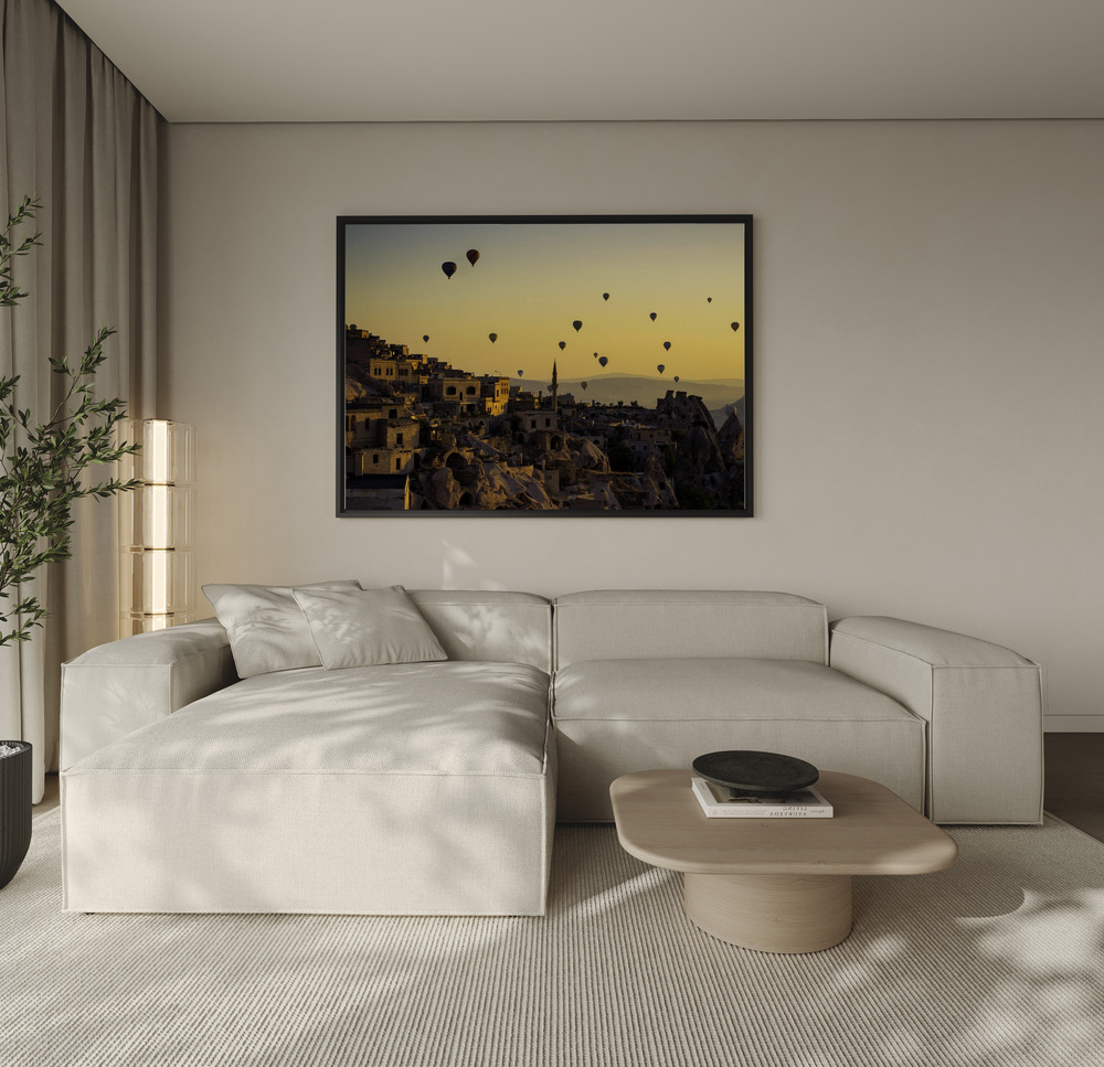 Canvas schilderi - Sunrise over Cappadocia over de bank