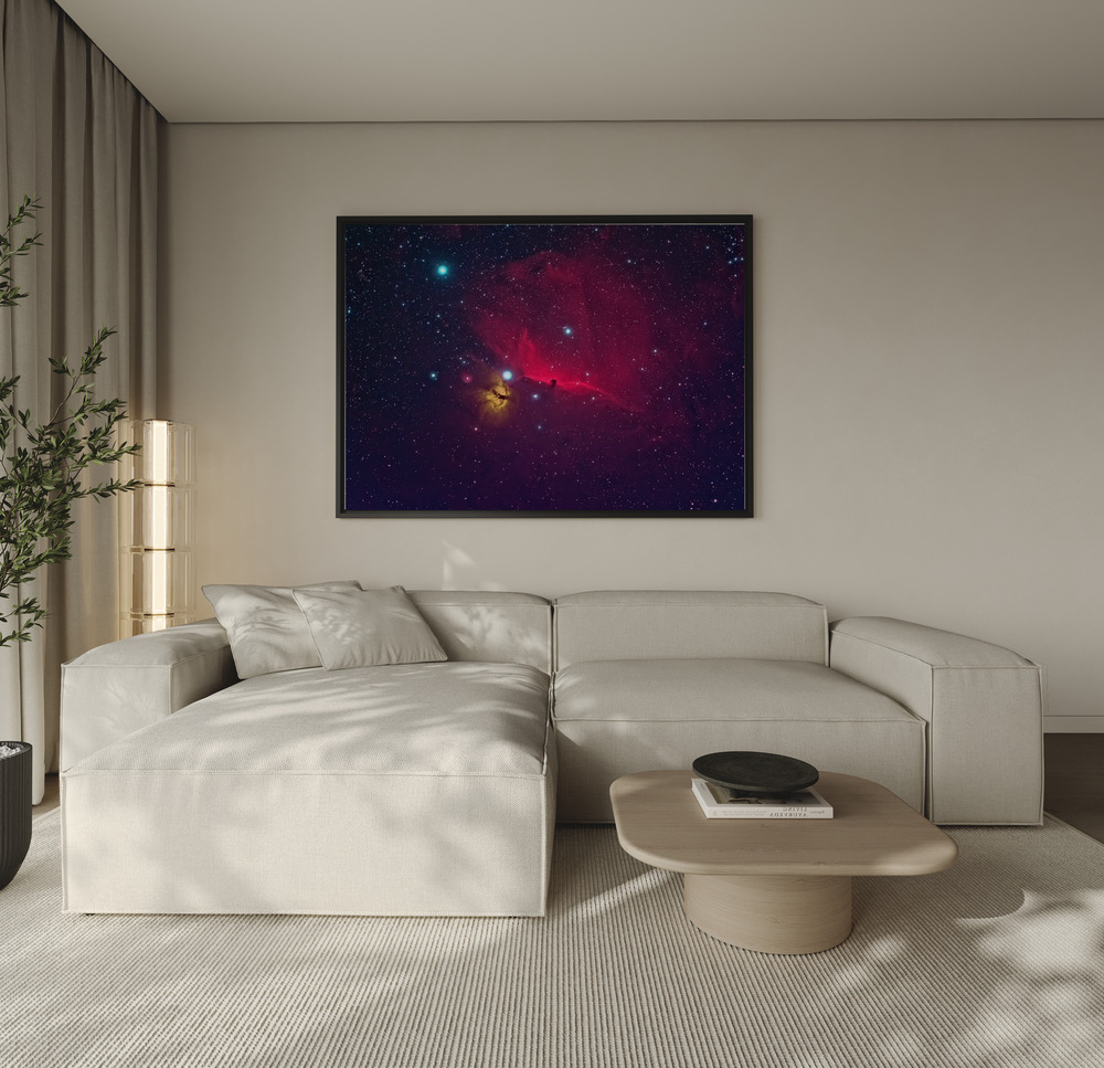Canvas print - Horse head the dark Nebula over the sofa