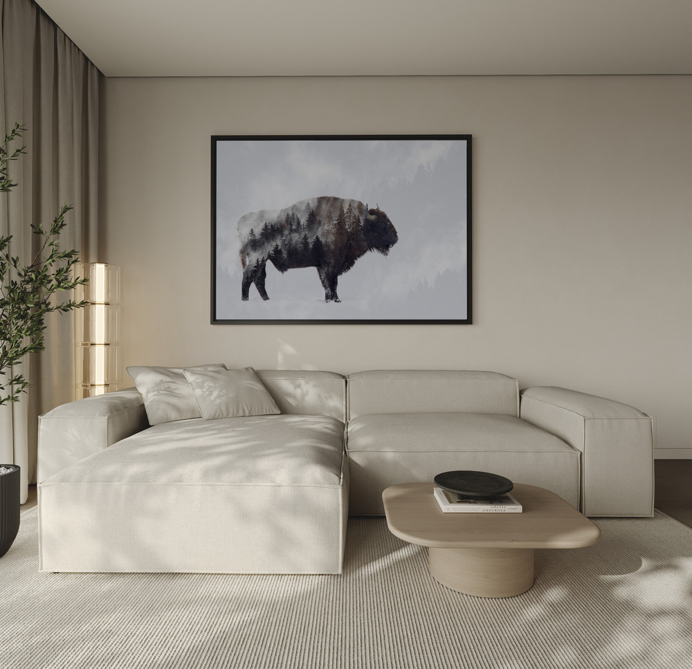 Canvas schilderi - Bison - Double Exposure over de bank