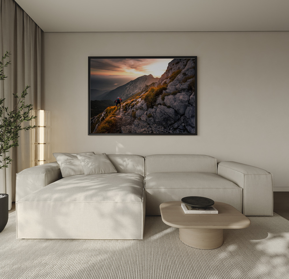 Canvas print - Sunset high alpine ride over the sofa