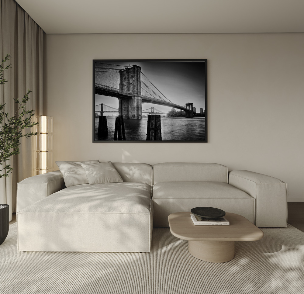 Canvas schilderi - Brooklyn Bridge - sunrise over de bank