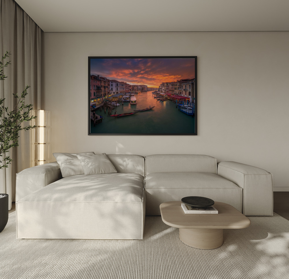 Canvas schilderi - Grand Canal at sunset , view from the Rialto bridge , Venice . over de bank