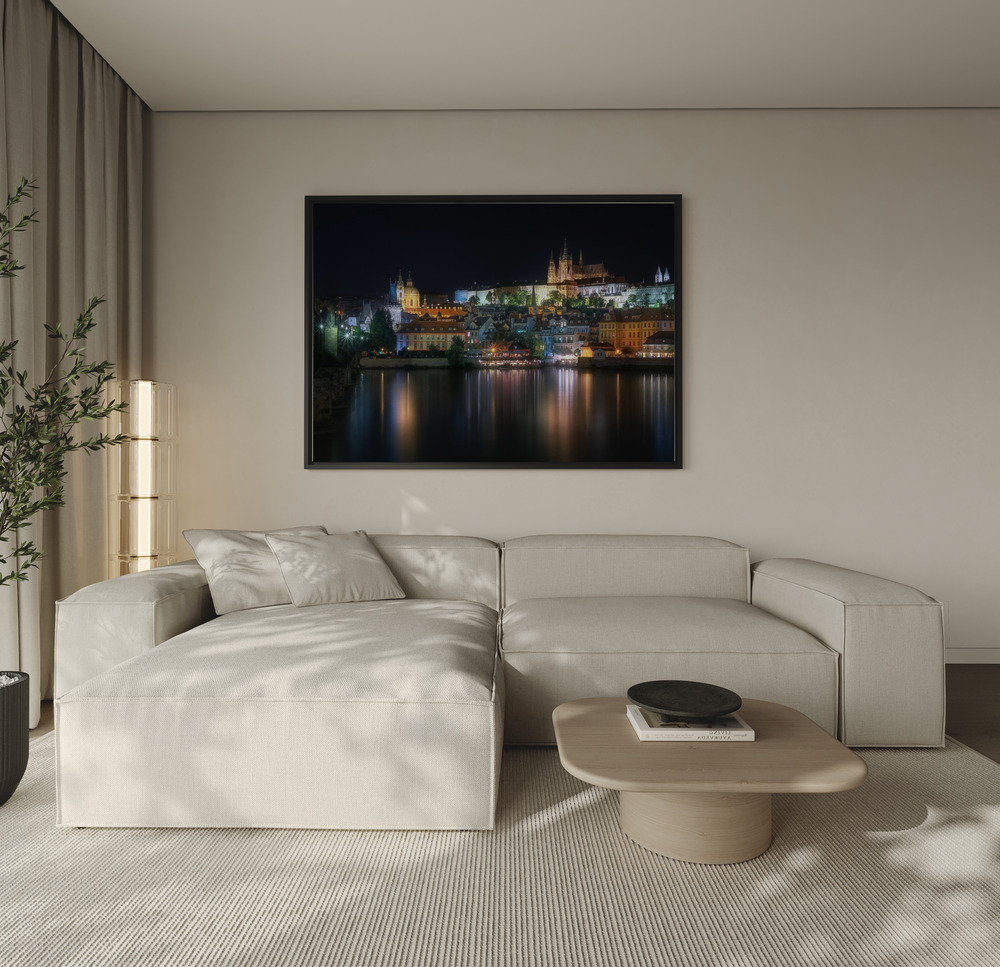 Canvas print - Prague at night over the sofa