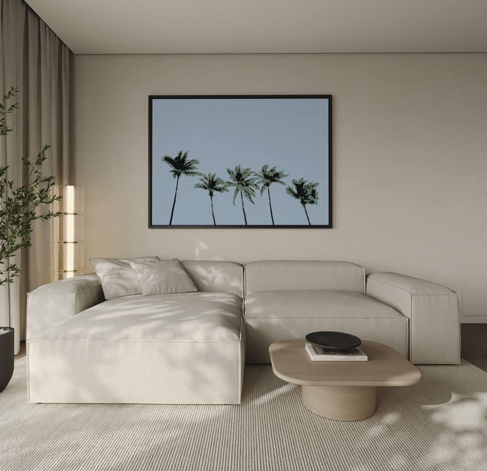 Canvas print - Palms Blue over the sofa