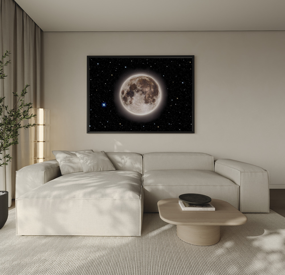 Canvas print - Glowing Emerald Moon With Starry Sky over the sofa