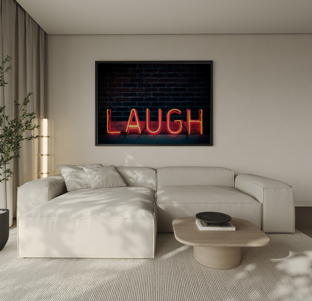 Canvas print - Laugh in Neon over the sofa