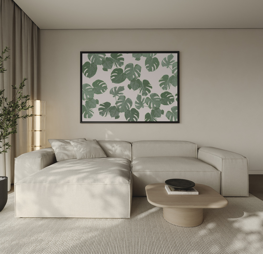 Canvas schilderi - Monstera Leaves over de bank