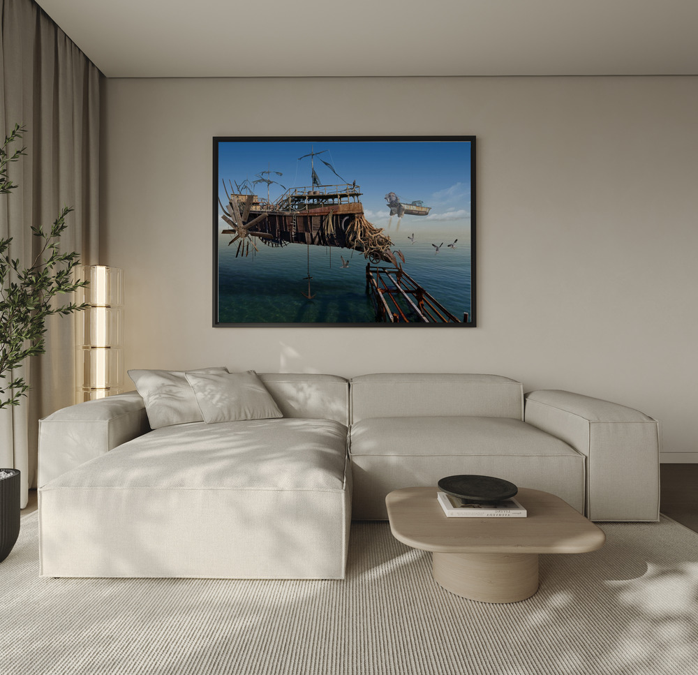 Canvas schilderi - The old seafarer over de bank