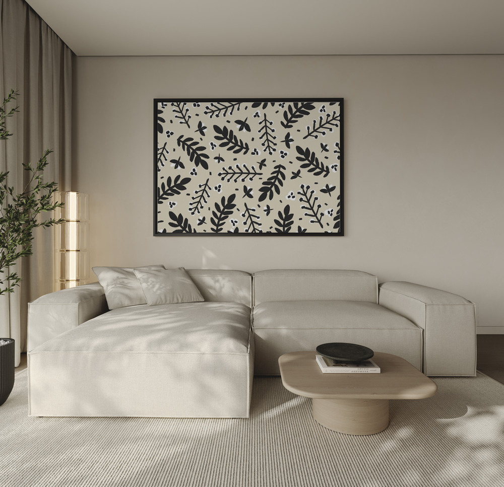 Canvas print - Branches on Beige Background Square over the sofa