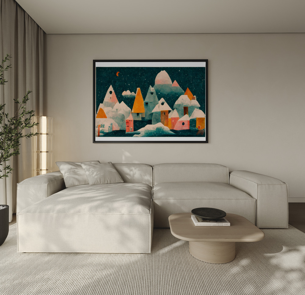 Canvas schilderi - Little Village With Moon in de woonkamer