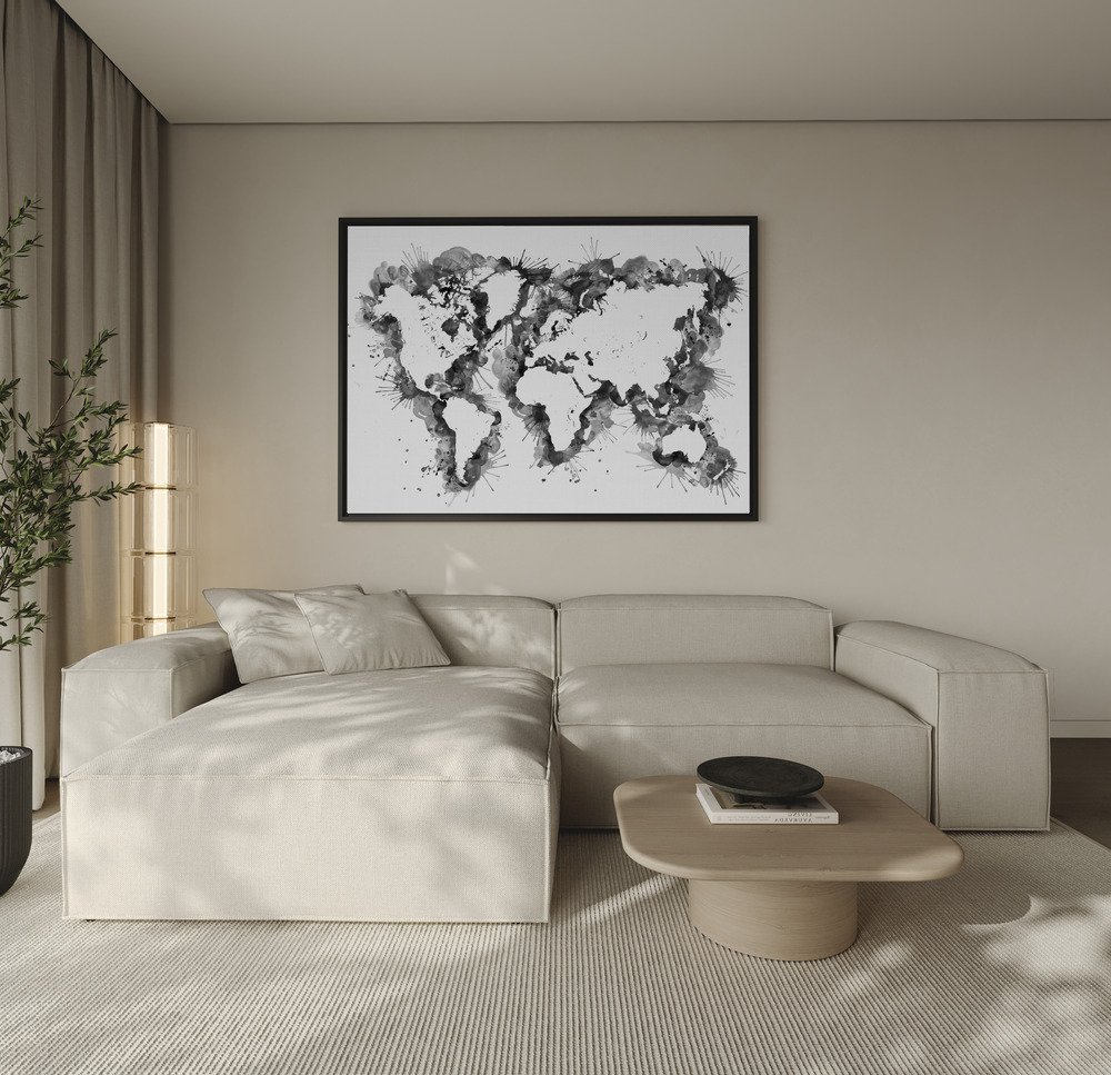 Canvas print - Gray strokes world map over the sofa
