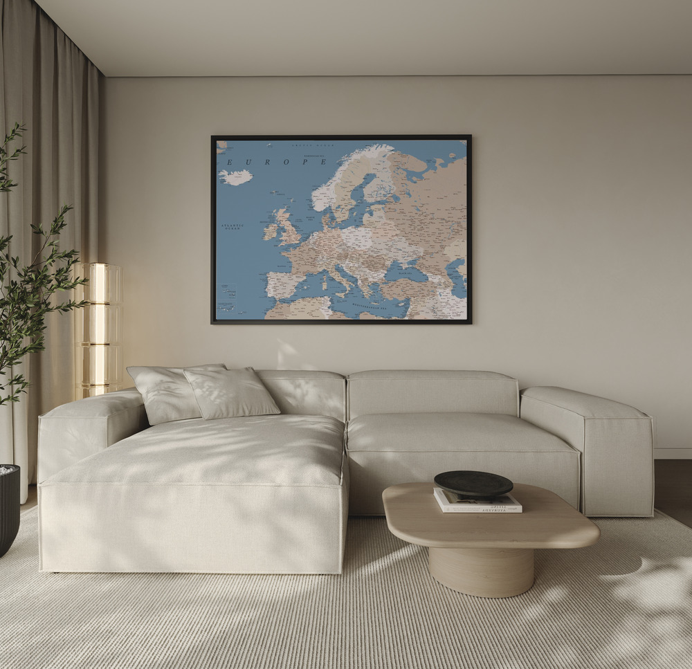Canvas schilderi - Amias detailed map of Europe over de bank