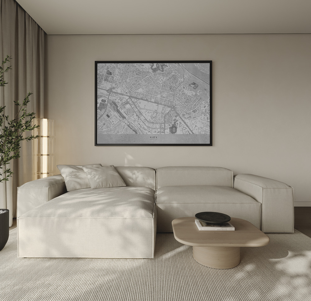 Canvas print - Gray map of Kiev downtown (pre-war) over the sofa