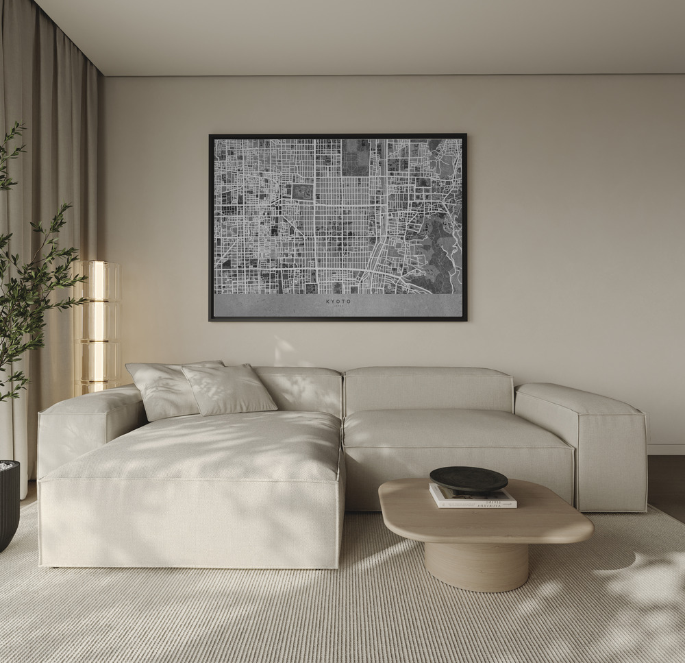 Obraz na płótnie - Gray map of Kyoto nad sofą